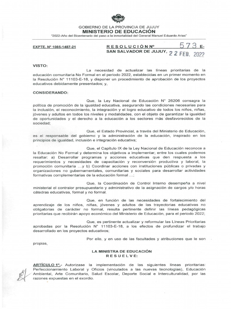 Autorizase La Implementacion de Las Lineas Prioritarias ...