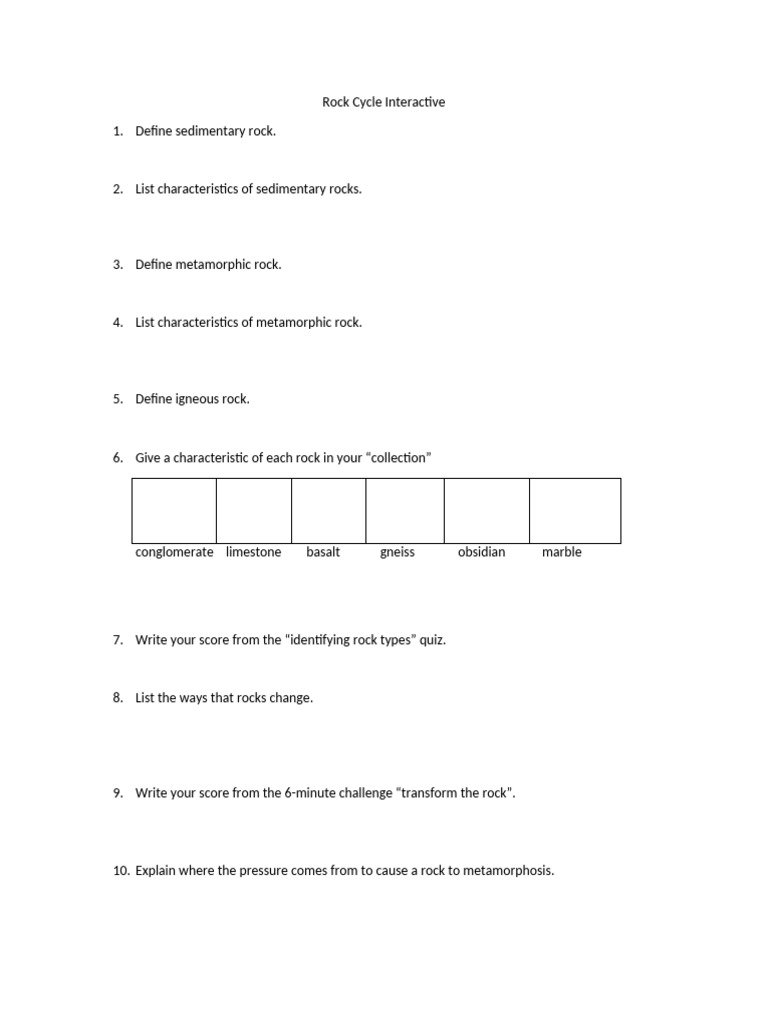 Rock cycle interactive pdf