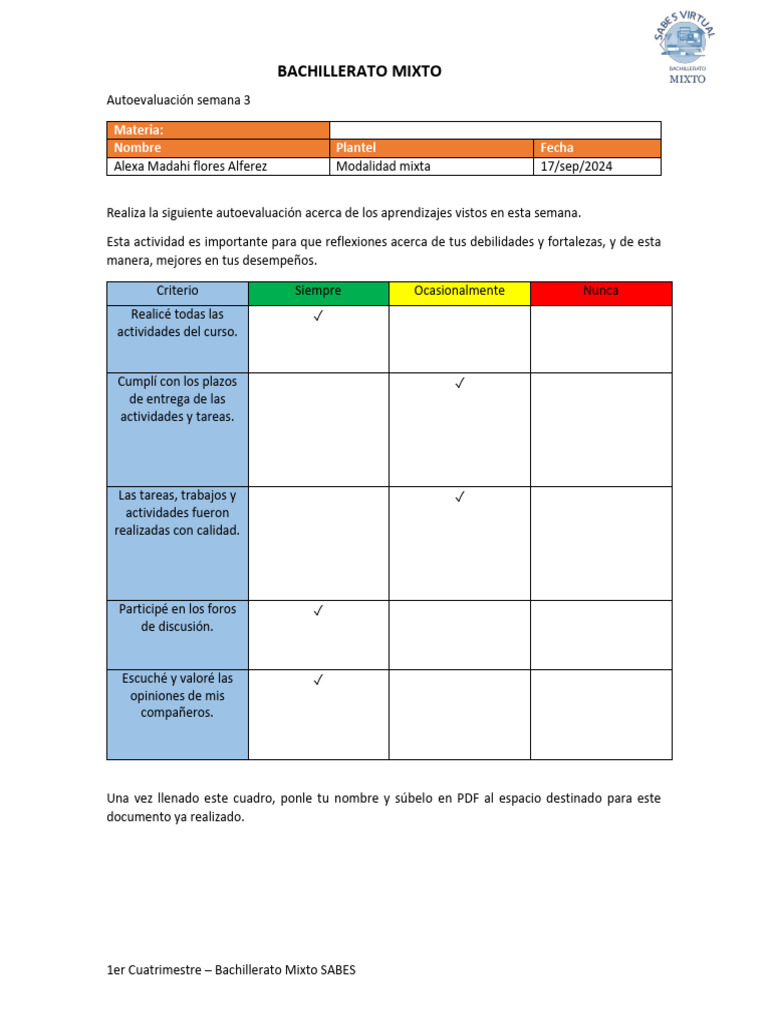 Autoevaluación Semana 3 | PDF | Artes del Lenguaje y Comunicación