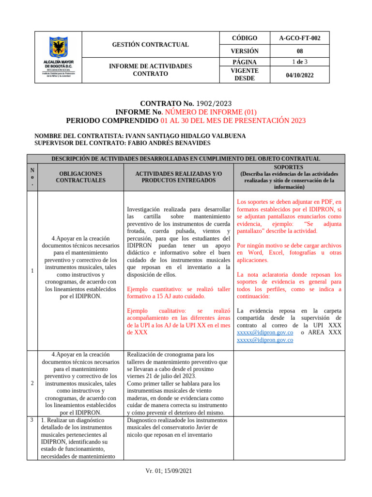 Modelo Informe de Actividades (1) | PDF