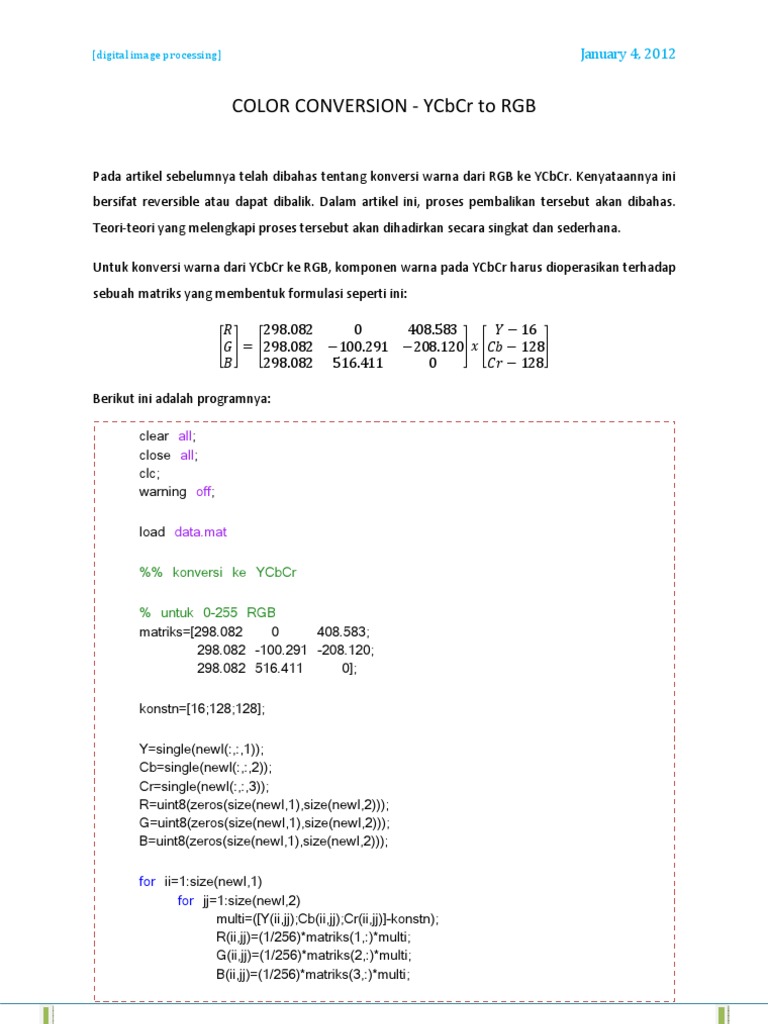 Konversi YCbCr ke RGB dalam Pemrosesan Gambar | PDF | Komputer