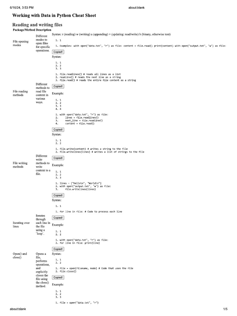 Cheat Sheet Data Handling Methods | PDF