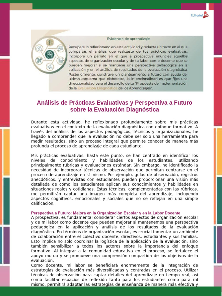 Evidencia de Aprendizaje Momento 1. Taller Diagnóstico MD 2024 - 2025 | PDF