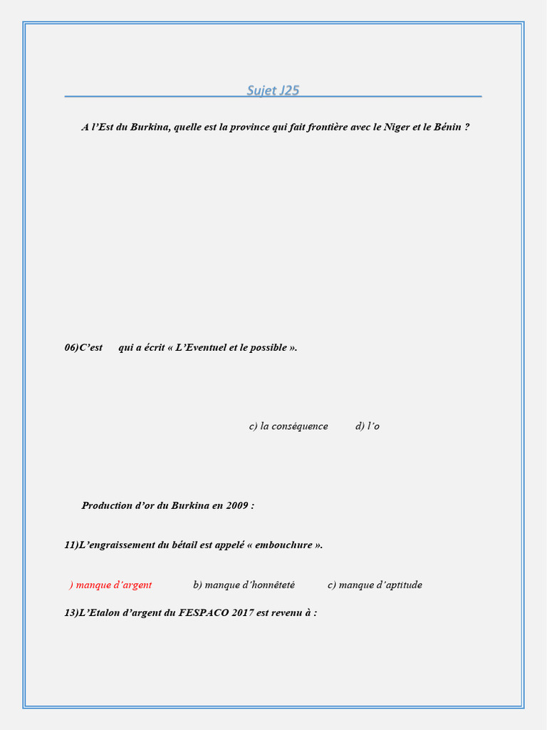 Sujet J25: D) La Tapoa | PDF