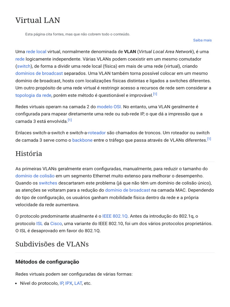 Virtual LAN - Wikipédia, A Enciclopédia Livre | PDF
