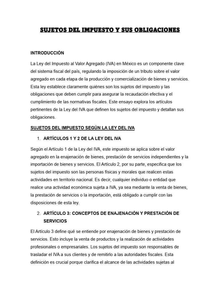 Sujetos Del Impuesto y Sus Obligaciones_ensayo | PDF