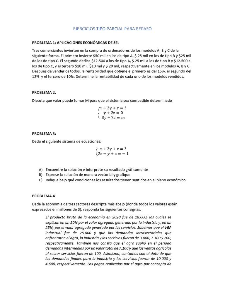 Ejercicios Tipo Parcial de Repaso | PDF