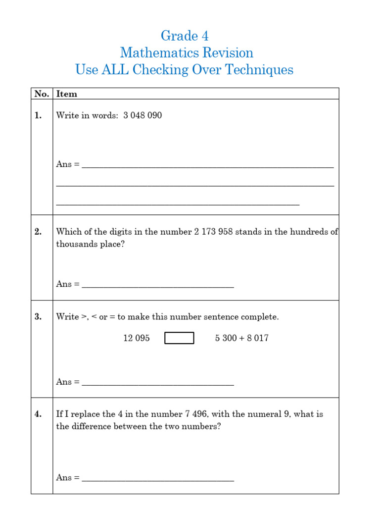 Revision Homework Sheet | PDF