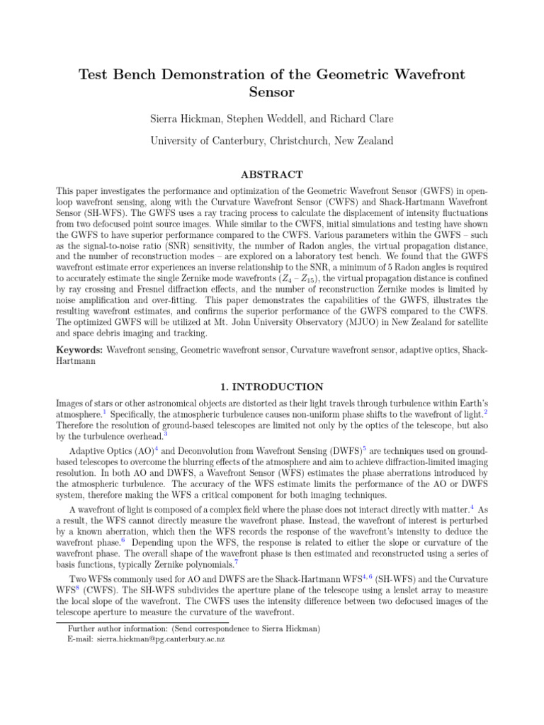 Test Bench Demonstration of The Geometric Wavefront | PDF