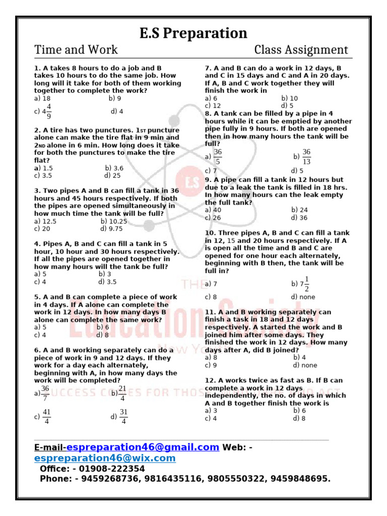 Time and Work Assign. | PDF