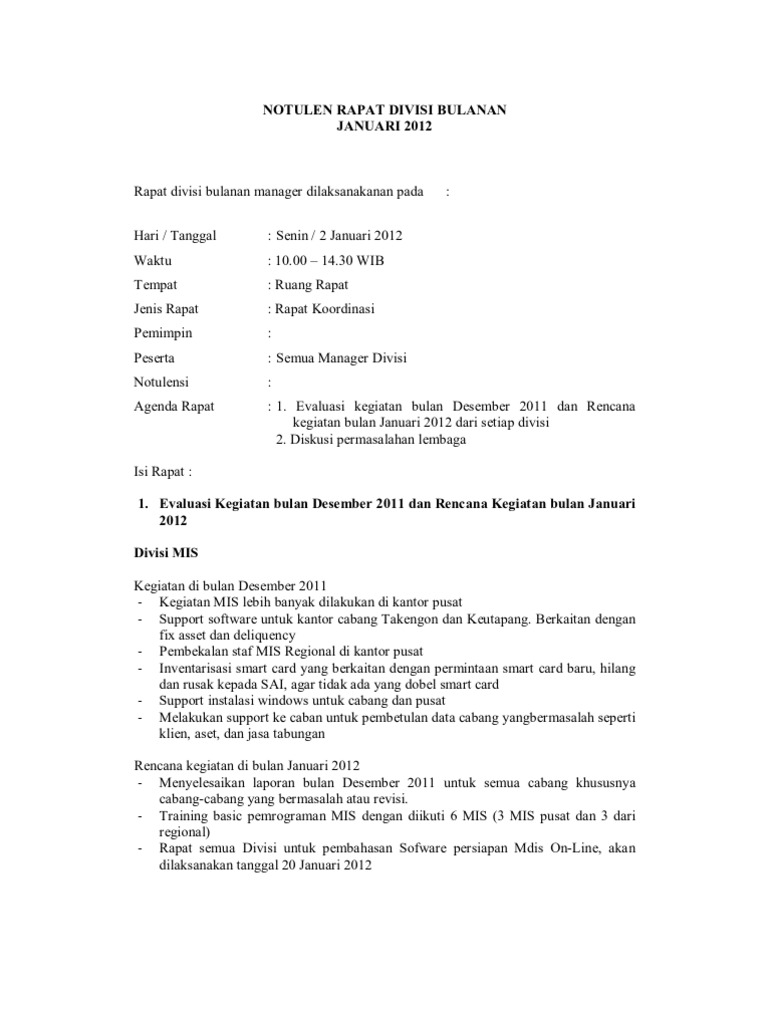 Contoh Laporan Notulen Hasil Rapat Perusahaan