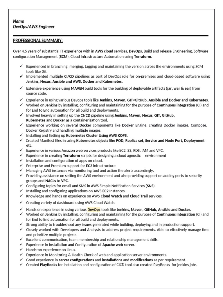 DevOps Resume 35 | PDF