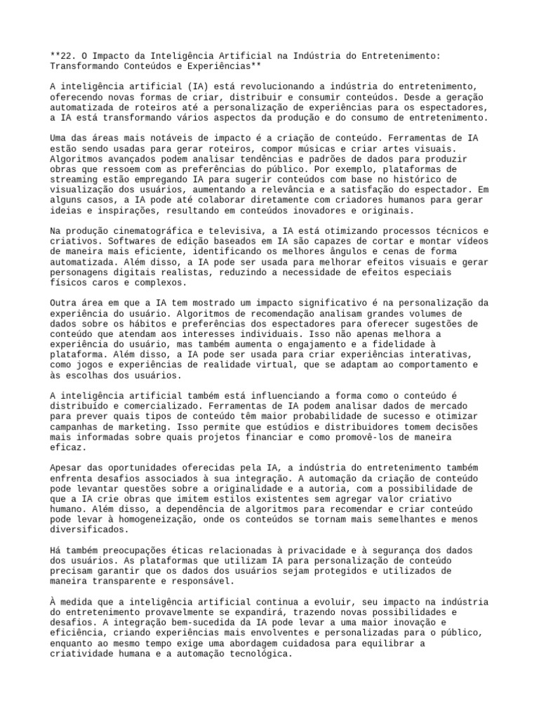 O Impacto Da Inteligência Artificial Na Indústria Do Entretenimento ...