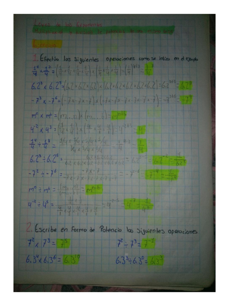 Leyes De Los Exponentes Ejercicios Pdf