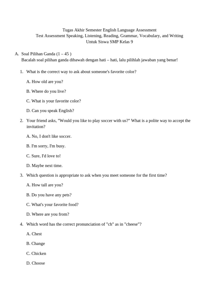 Tugas Akhir Semester English Language Assessment | PDF