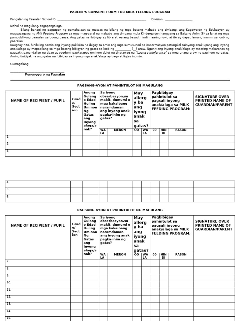 Milk Parents Consent | PDF