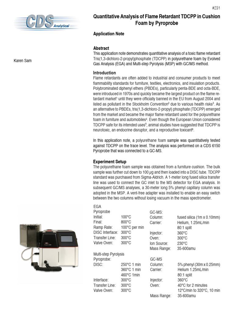 231 Py EGA and Multi-Step Flame Retardant TDCPP in Polyurethane Foam | PDF