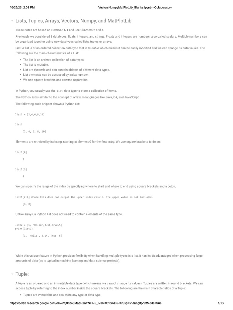 VectorsNumpyMatPlotLib Blanks | PDF