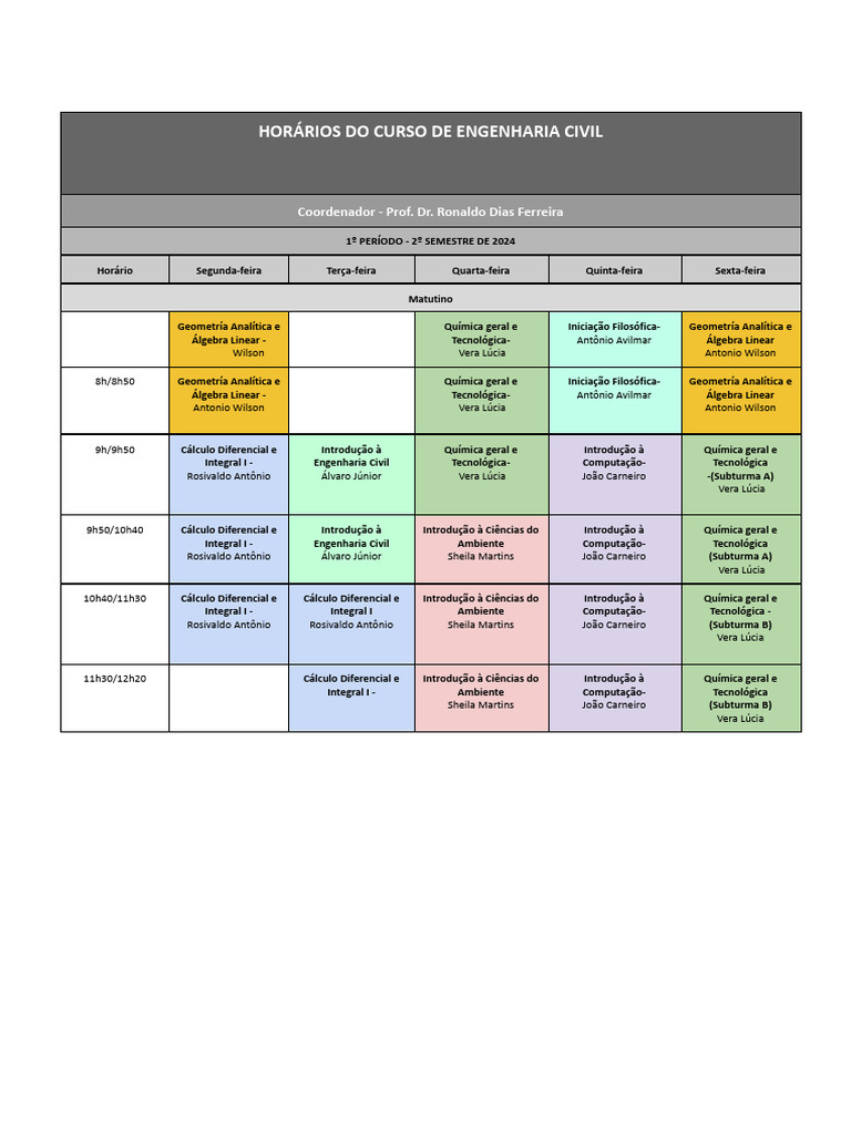 2024 - 2 Horários Do Curso de Engenharia Civil | PDF