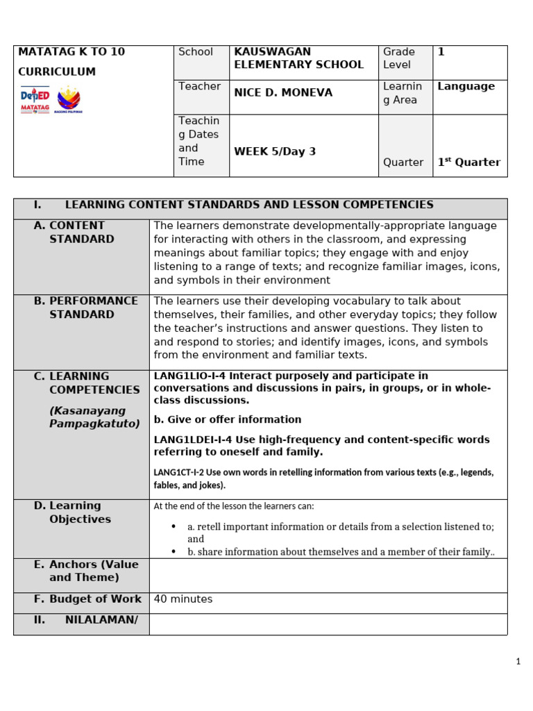 Language LP WEEK5 - Day 3 | PDF