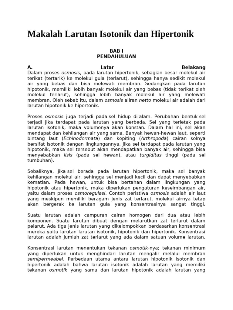 Makalah Larutan Isotonik Dan Hipertonik | PDF