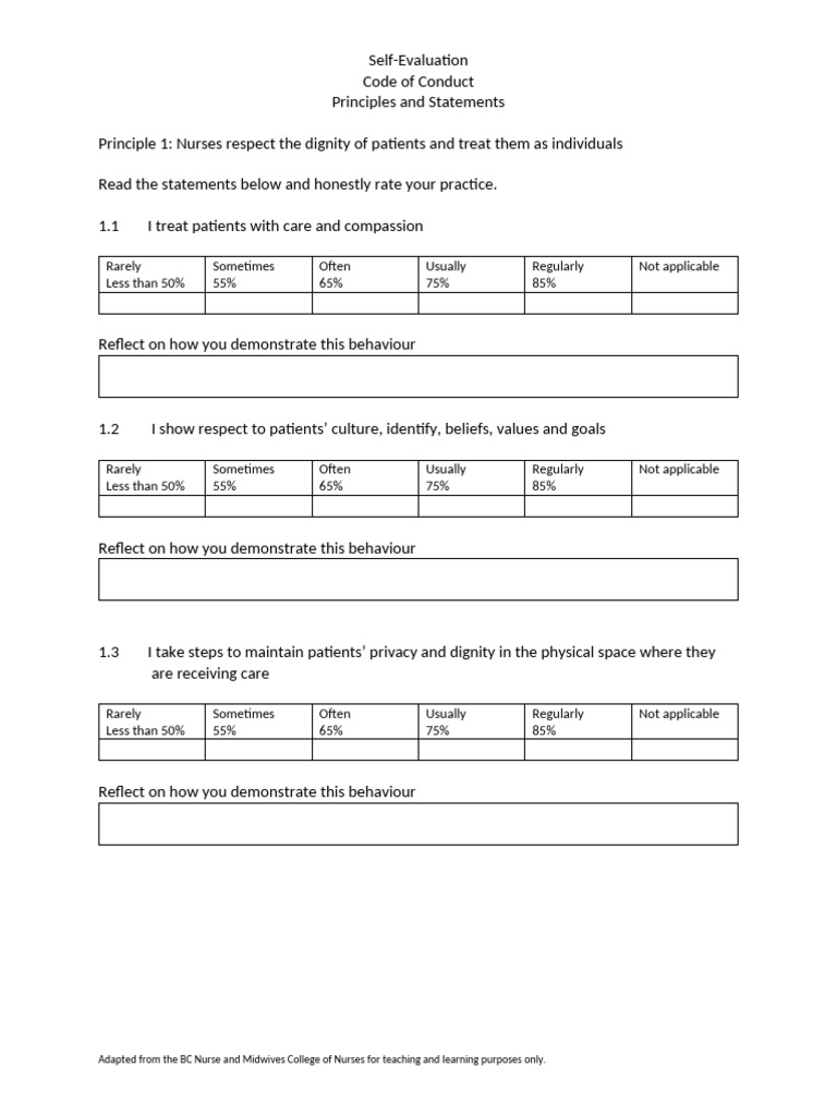 5 Self-Evaluation - Code of Conduct - Principles 1-6 | PDF