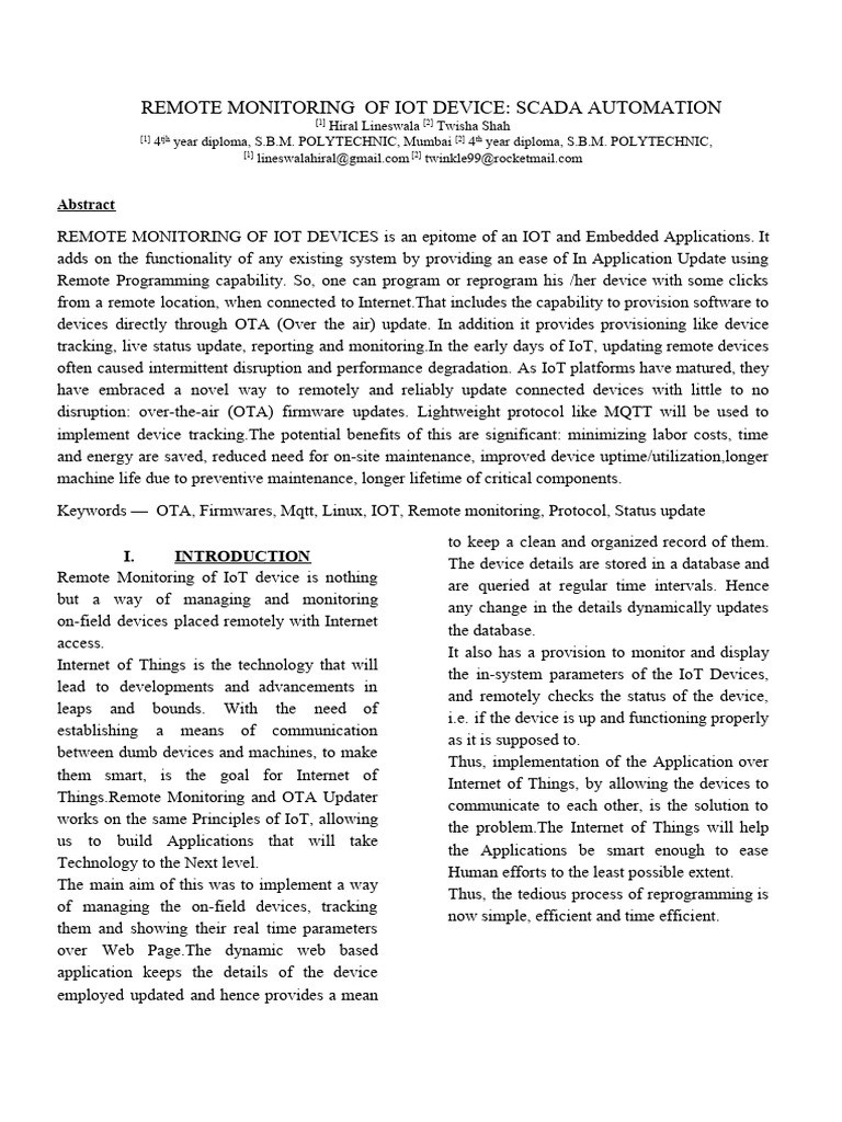 Technical Paper - Pravinya - RemoteMonitoring | PDF