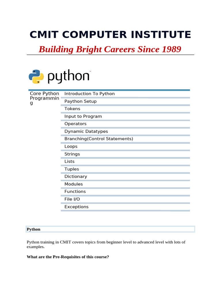 Python Basic and Adv - Syllabus | PDF