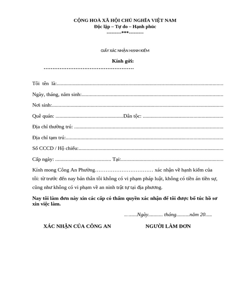 Don xin xac nhan hanh kiem pdf