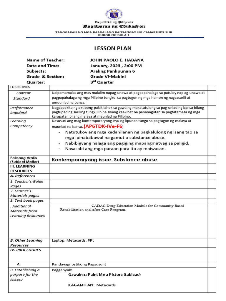 Cot dlp araling panlipunan 6 q4 pdf