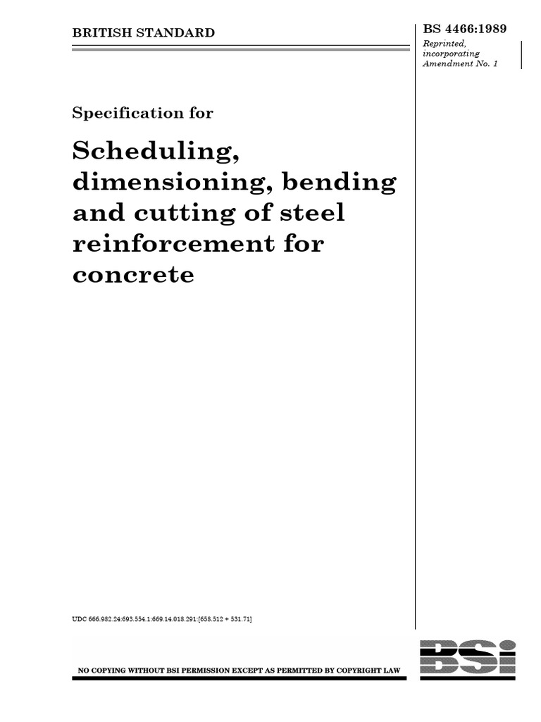 BS4466-1989 Dimension For Bending Rebar - Replaced by BS4066 & BS8666 | PDF