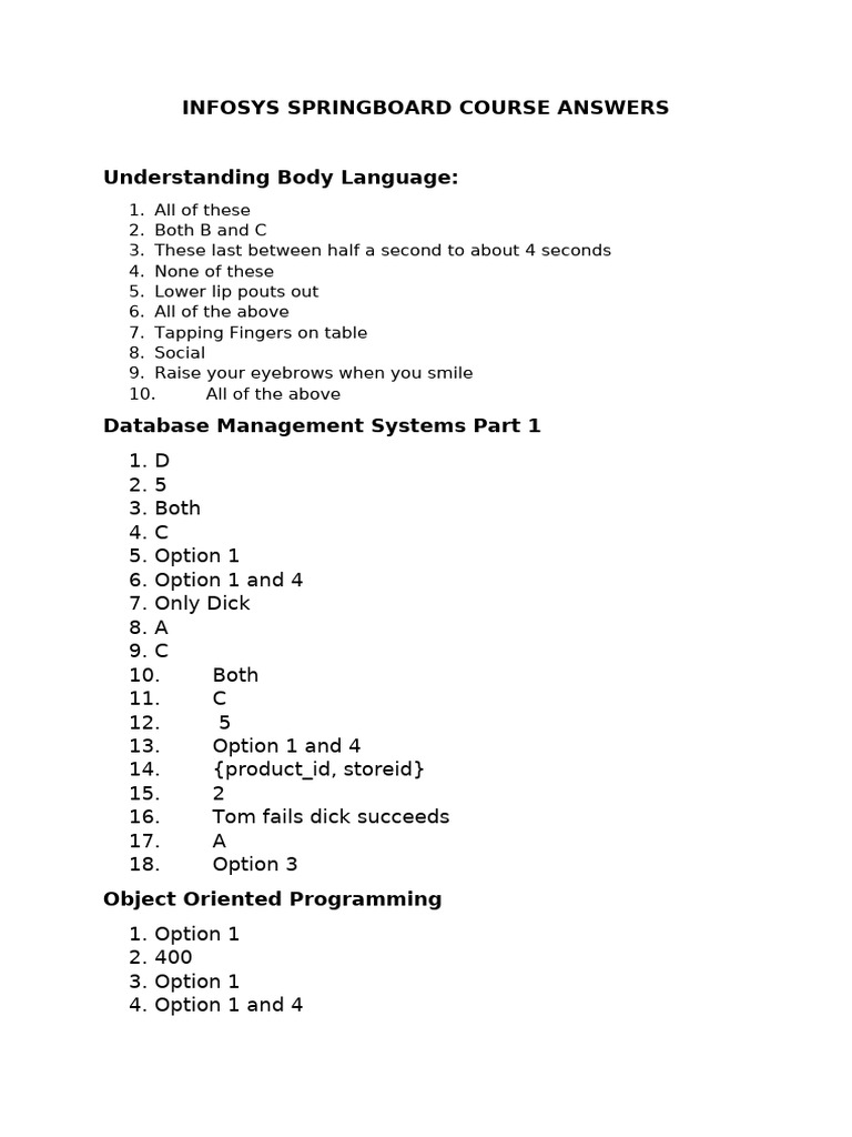Infosys Springboard Test Answers