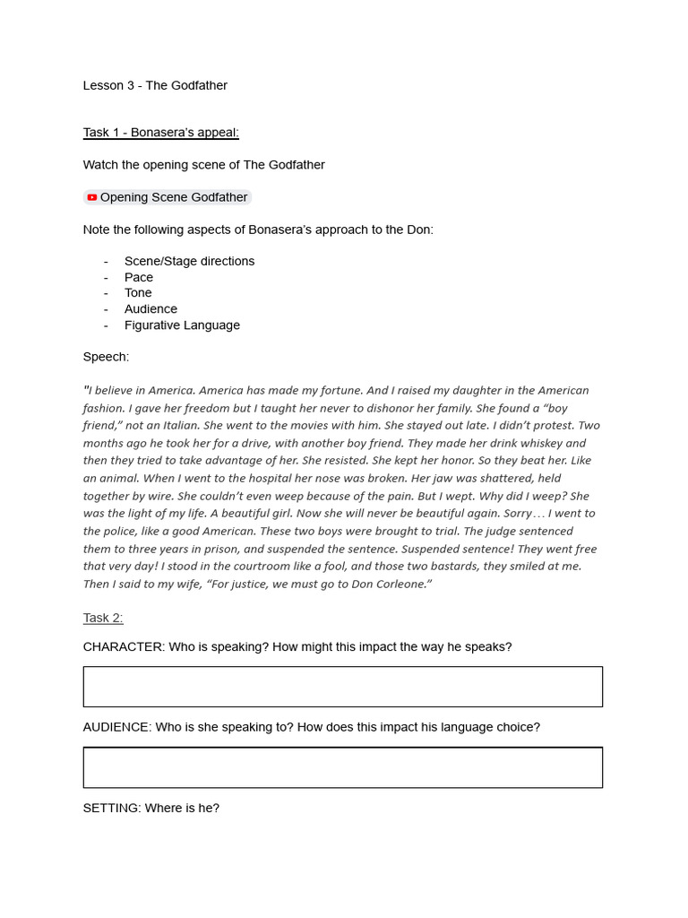 Lesson 3 The Godfather PDF Monologue Poetry