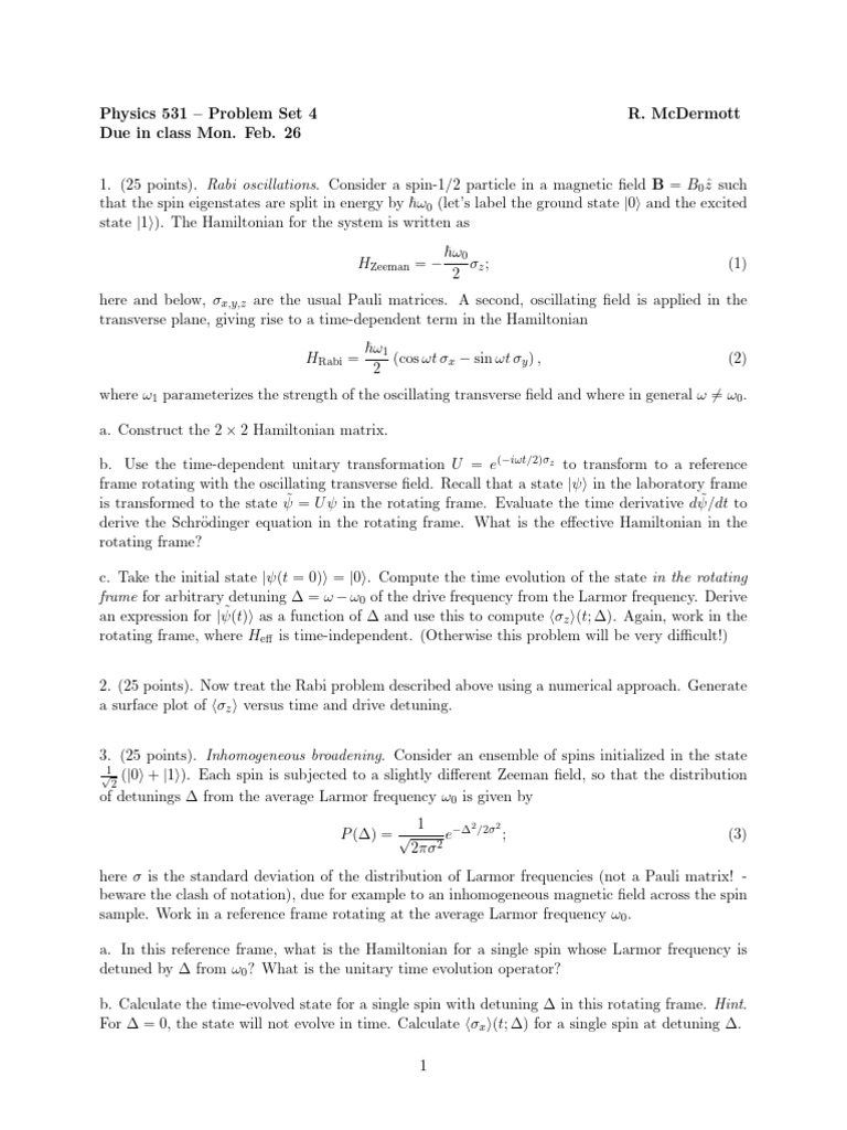 Physics 531 - Problem Set 4 | PDF