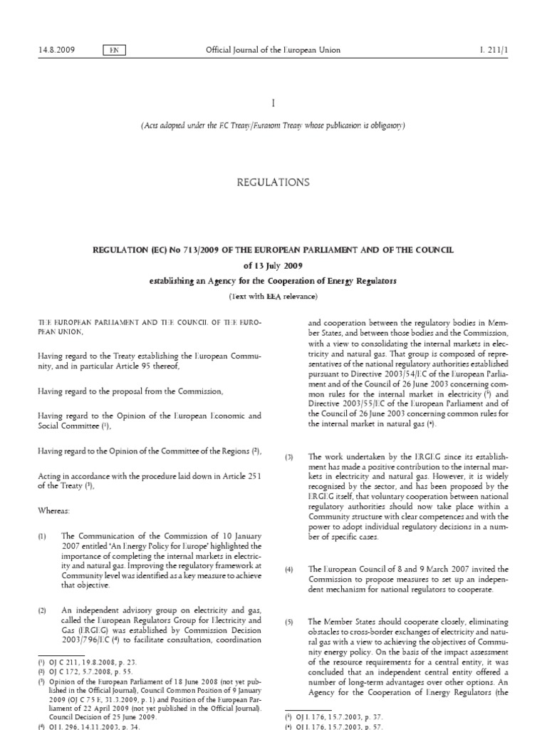 EU Regulation on Energy Regulators Agency | PDF | Finance & Money ...