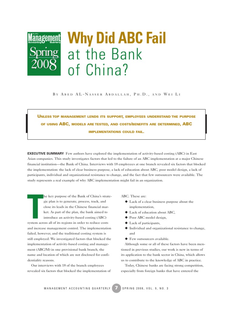 ABC Implementation Failure at Bank of China | PDF | Management ...