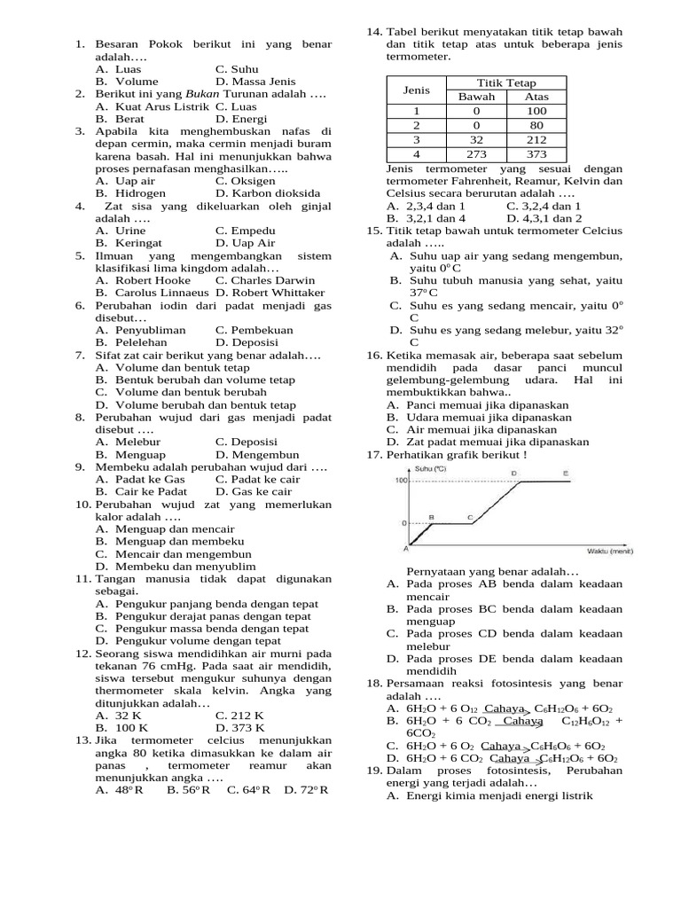Contoh Soal Ipa Kelas 7 Smp Pdf