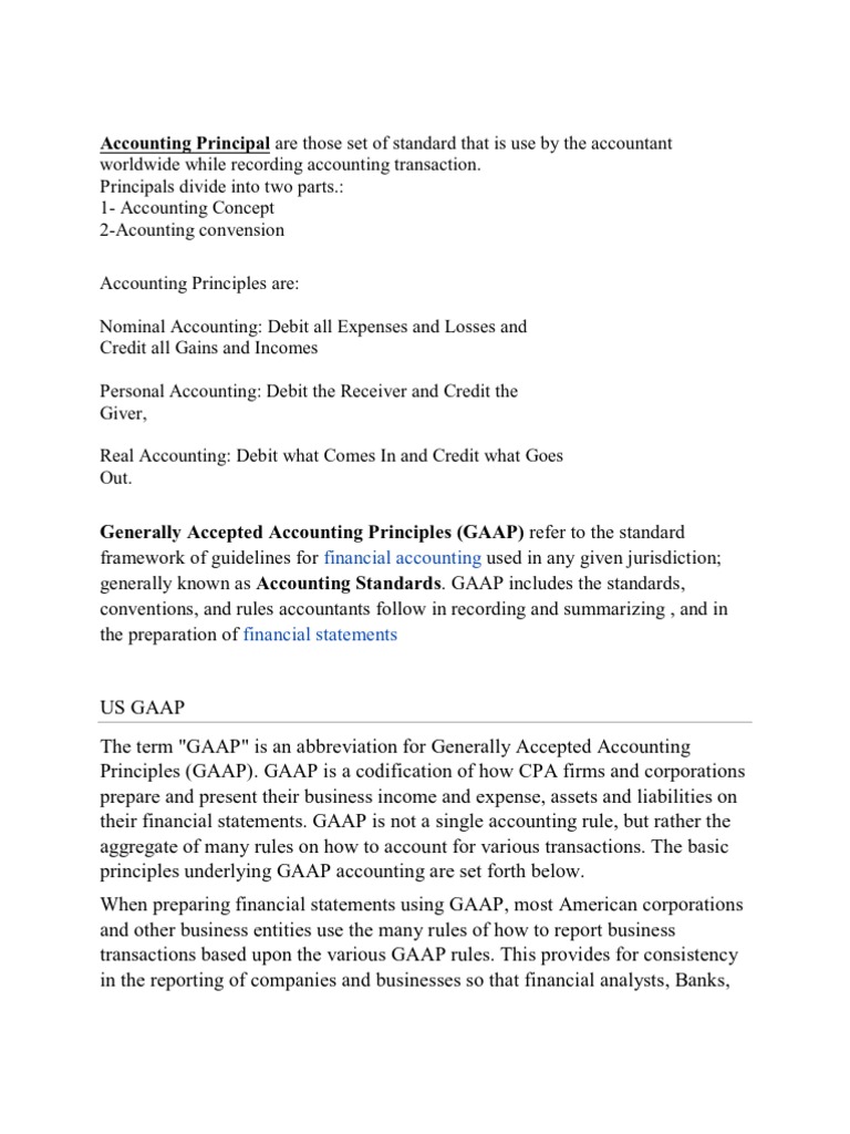 Accounting Principal | Generally Accepted Accounting Principles (United