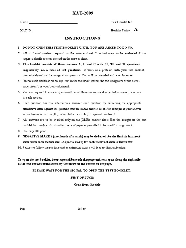 XAT 2009 Test Instructions and Sample Questions | PDF | Linguistics ...