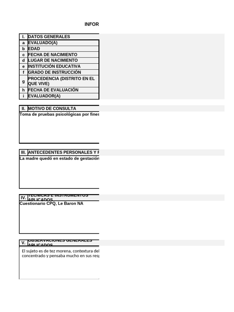 Informe Psicológico Formato t1 Terminado | PDF