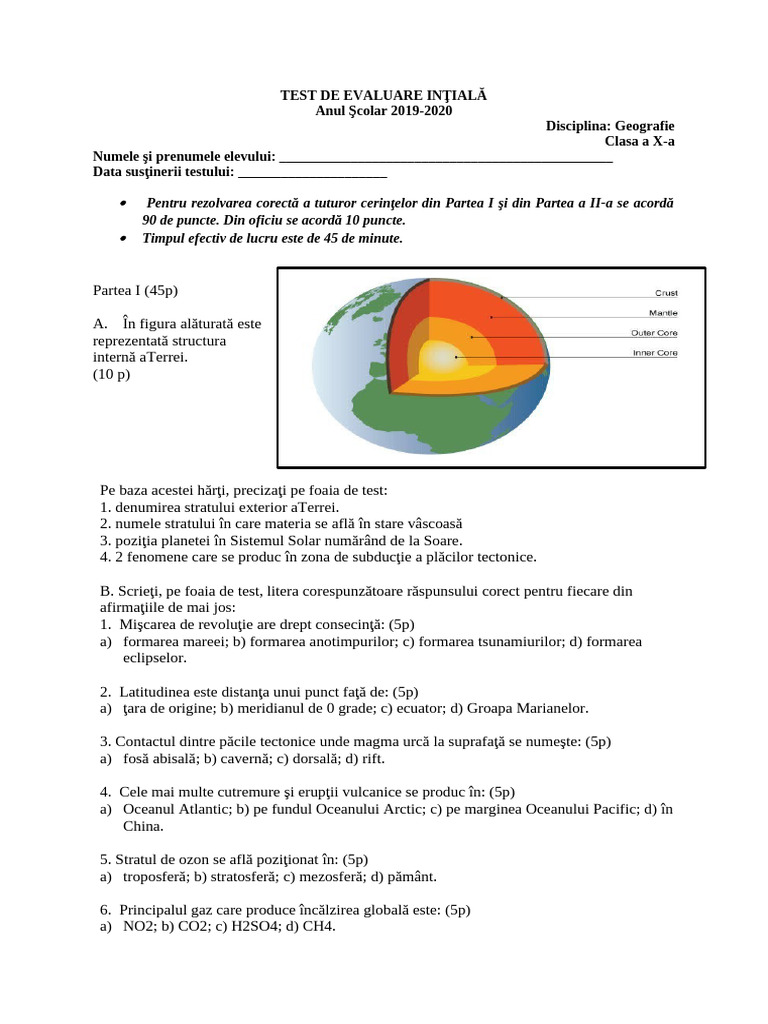 Test Initial Clasa A 10a Bun | PDF