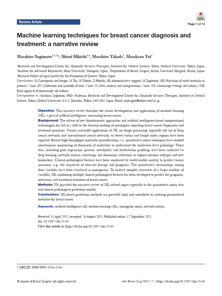 Machine Learning Techniques For Breast Cancer Diagnosis and Treatment ...