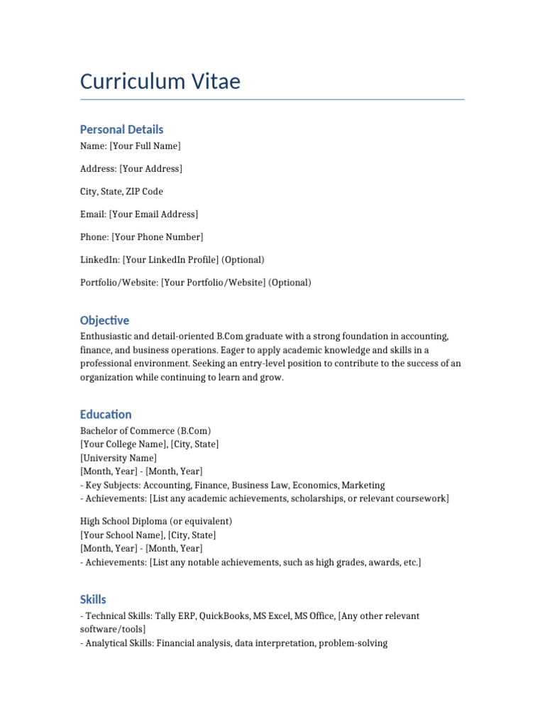 Fresher CV Template | PDF