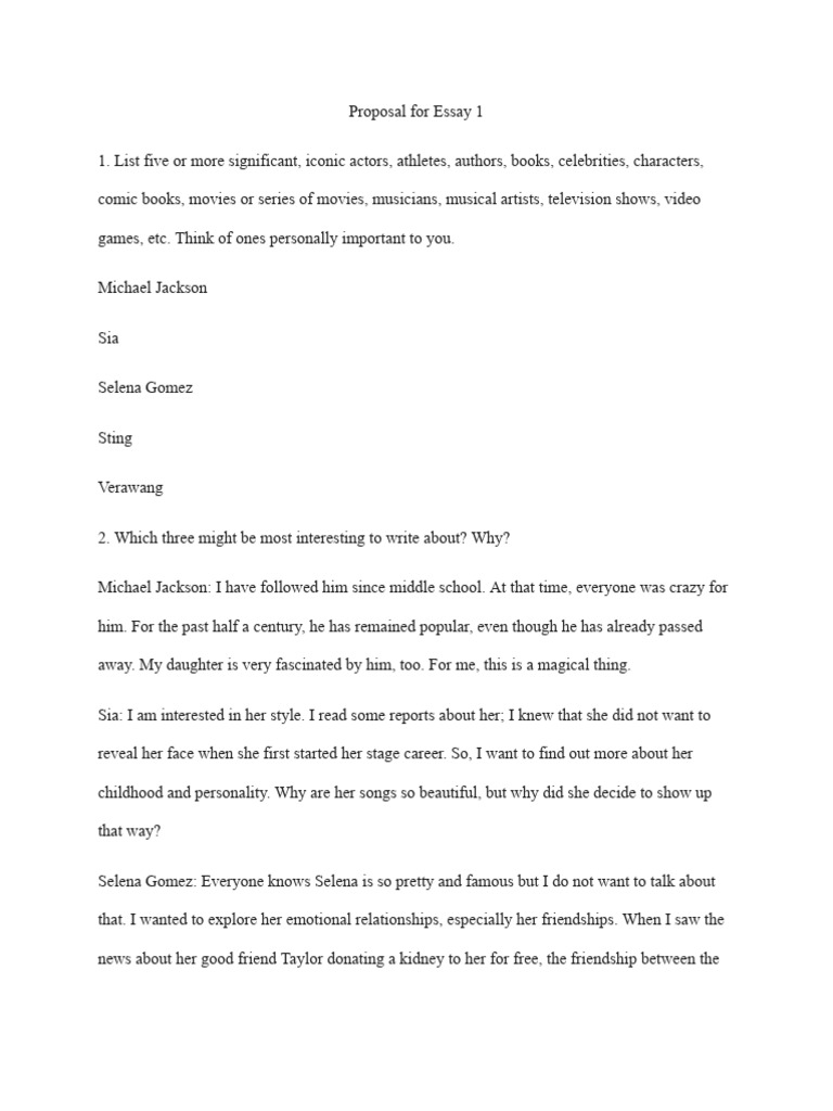 Proposal For Essay 1 | PDF