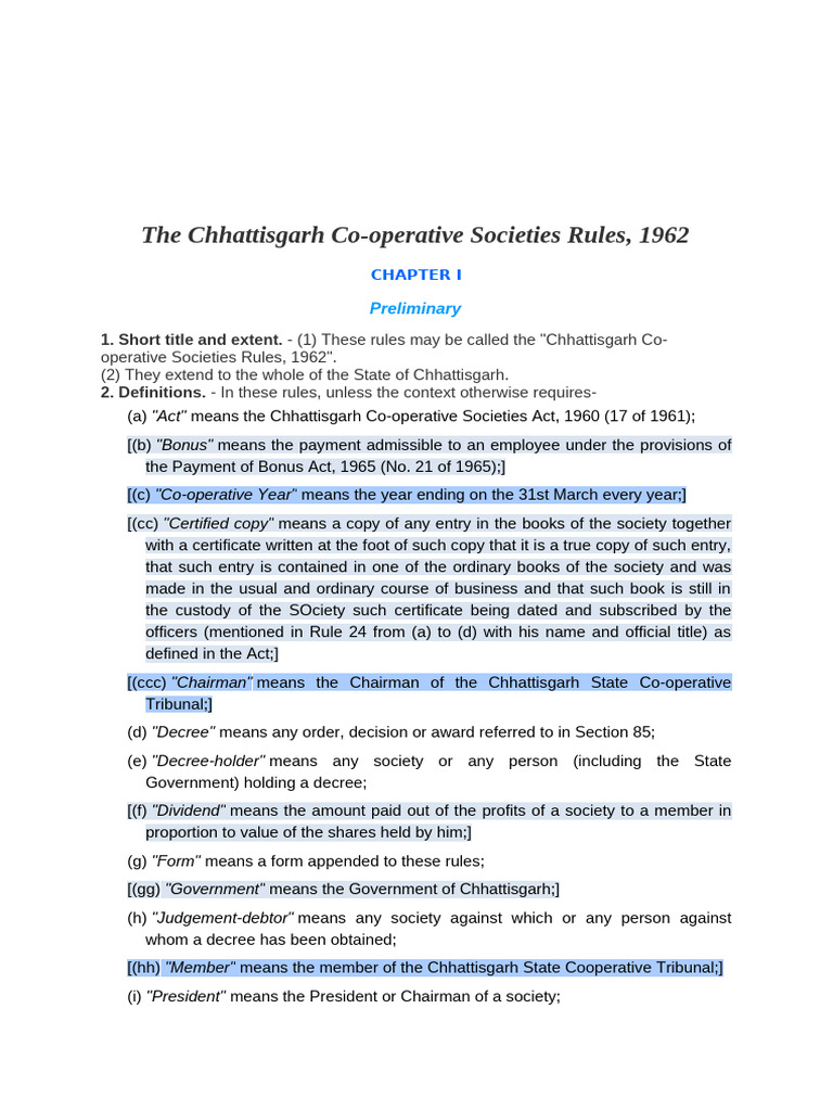 Chhattisgarh Co-Operative Societies Rules - Note | PDF