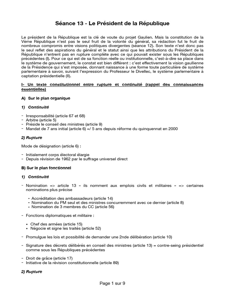 Rôle et Pouvoirs du Président en France | PDF | Gouvernement | Droit