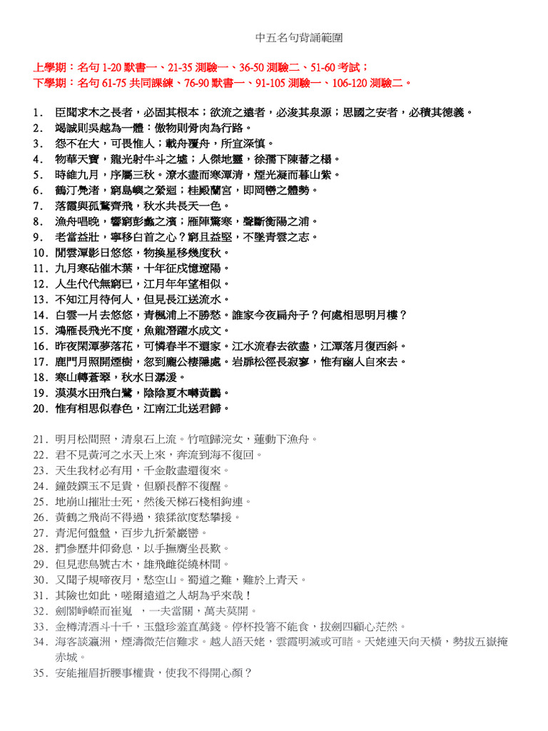 2023 2024中五名句範圍 | PDF