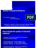 Christos A. Ioannou, 2001, Evaluation of Quality in Industrial Relations, European Conference, Brussels 22 February 2001