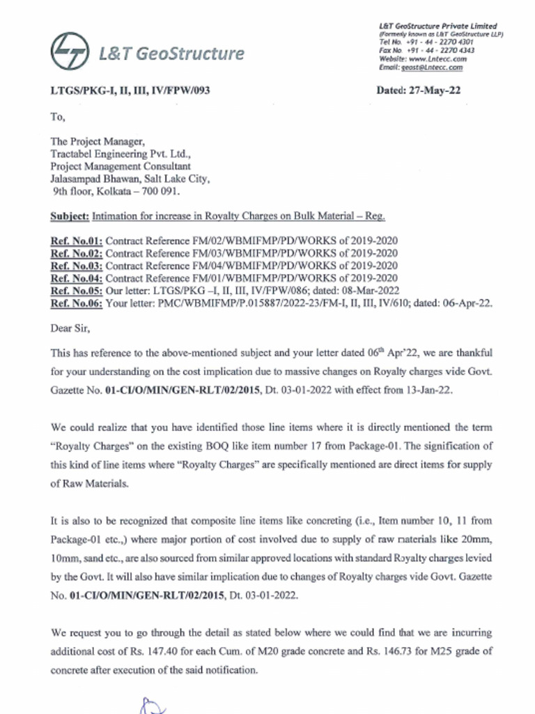 093 Intimation For Increase in Royalty Charges On Bulk Material | PDF
