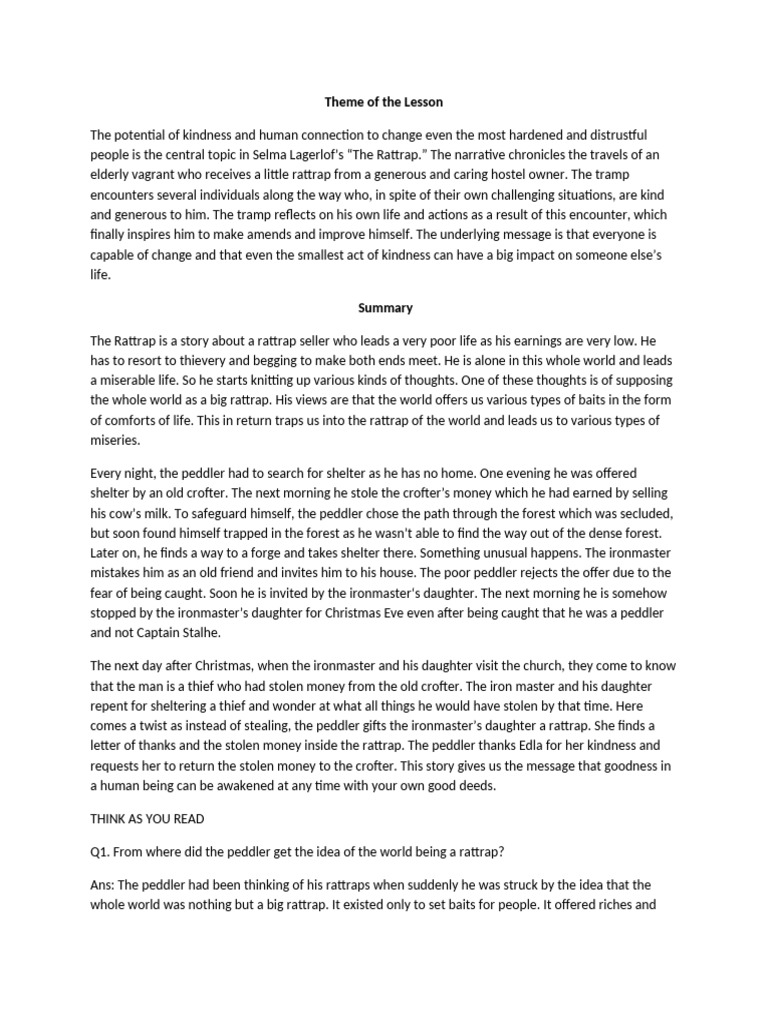 Explain The Theme Of The Story The Rattrap Class 12